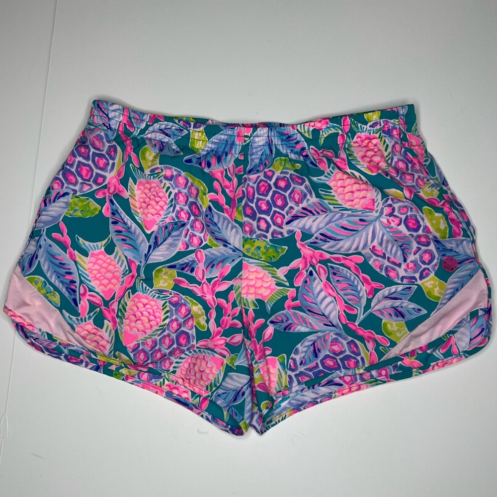 Lilly Pulitzer S Luxletic Ocean Trail Shorts Workout Maldives Turtle Wave Logo